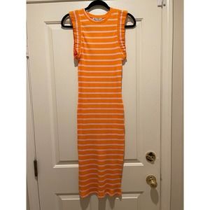 Zara Orange & White Striped Ribbed Mini Dress